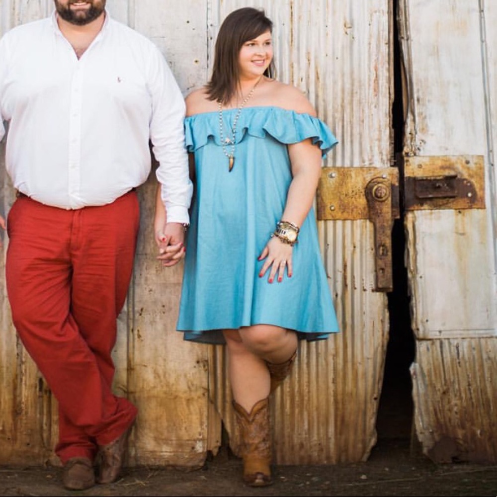 XL Off-the-Shoulder Chambray Dress